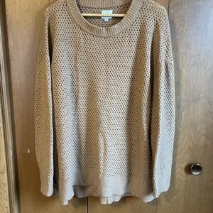 aerie offline women’s Open-Knit Crewneck Sweater in Light Brown